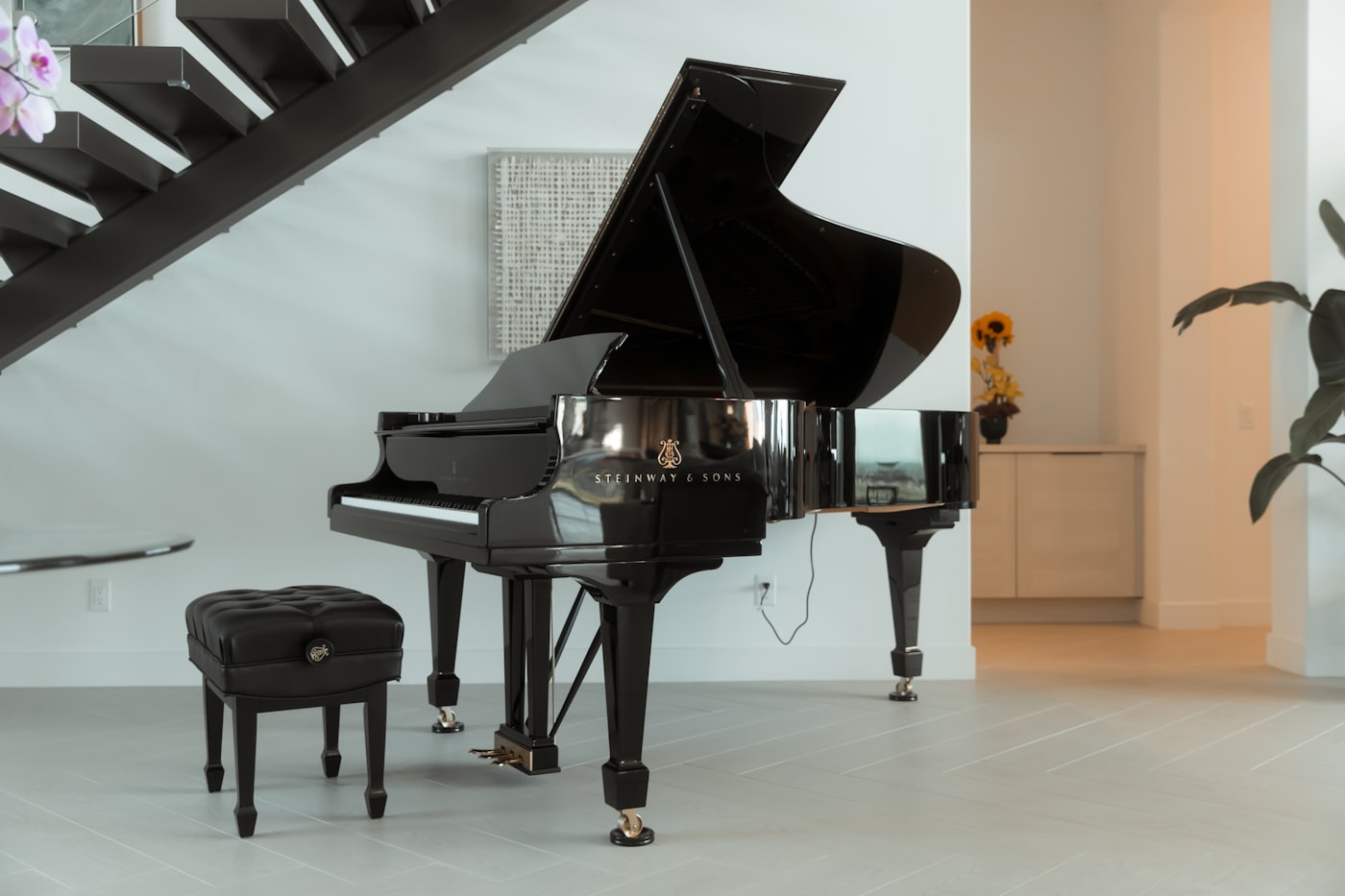 Steinway grand piano in a modern home